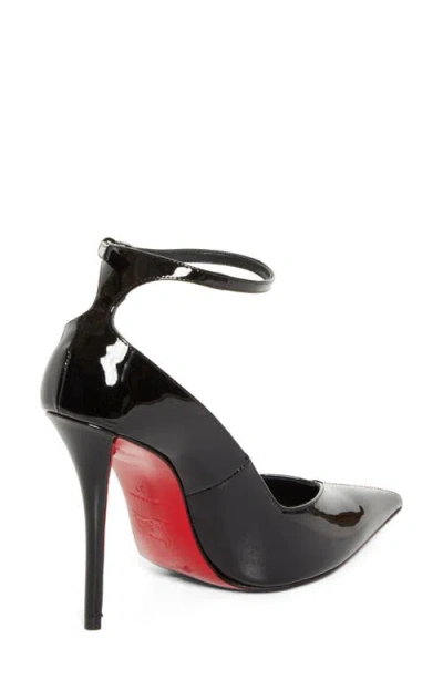 Christian Louboutin Black Patent Leather Erozee Pumps With Ankle Strap In Black
