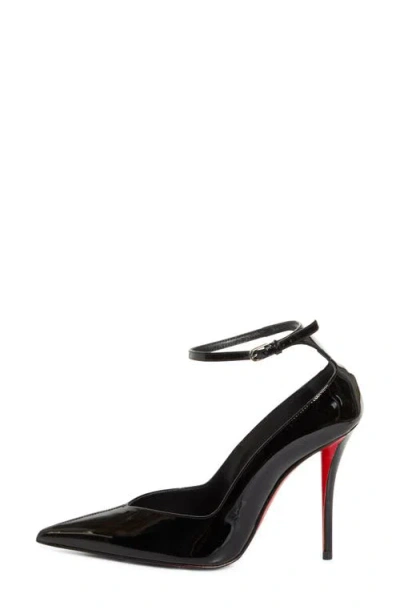 Christian Louboutin Black Patent Leather Erozee Pumps With Ankle Strap In Black