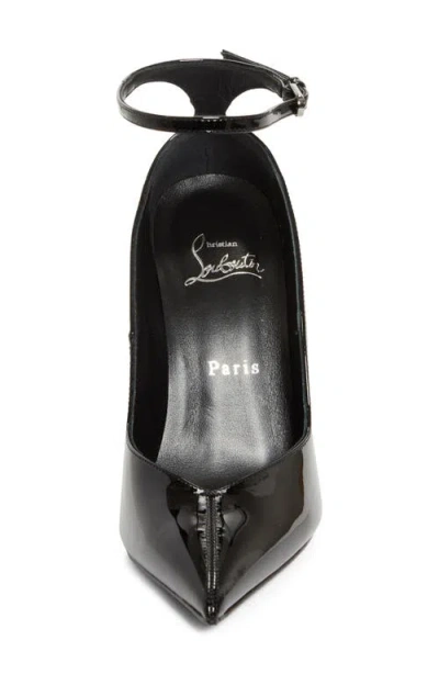 Christian Louboutin Black Patent Leather Erozee Pumps With Ankle Strap In Black
