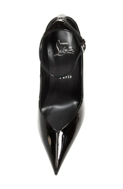 Christian Louboutin Black Patent Leather Erozee Pumps With Ankle Strap In Black