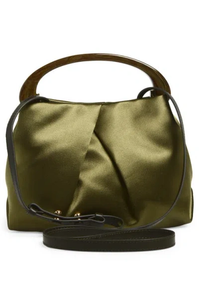 Dries Van Noten Pleated Satin Top Handle Bag In Green