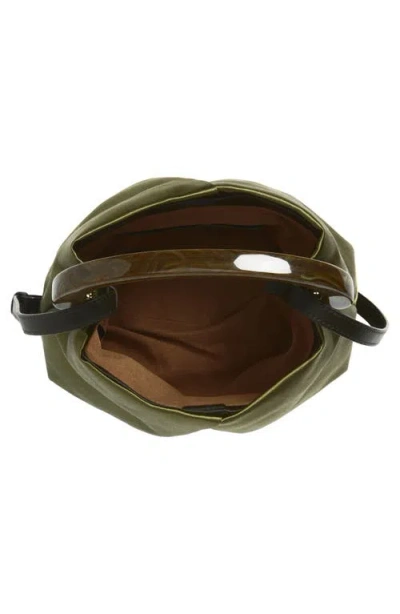 Dries Van Noten Pleated Satin Top Handle Bag In Green