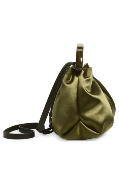 Dries Van Noten Pleated Satin Top Handle Bag In Green