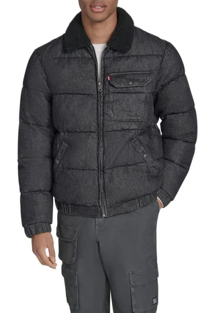 Levi's Men's Denim Quilted Sherpa Collar Jacket In Gray