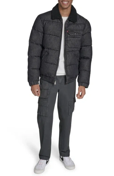 Levi's Men's Denim Quilted Sherpa Collar Jacket In Gray