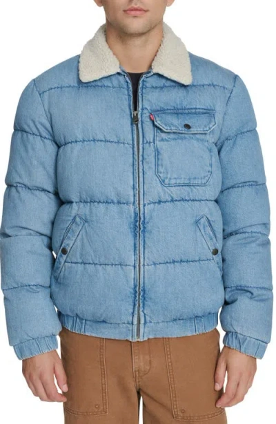 Levi's Men's Denim Quilted Sherpa Collar Jacket In Blue