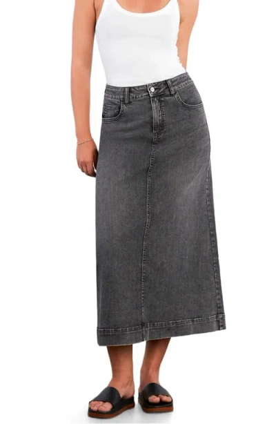 Hint Of Blu Upper East Side Denim Maxi Skirt In Gray