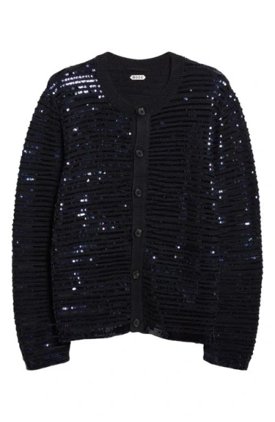 Bode Sequin Spotlight Virgin Wool Cardigan In Black