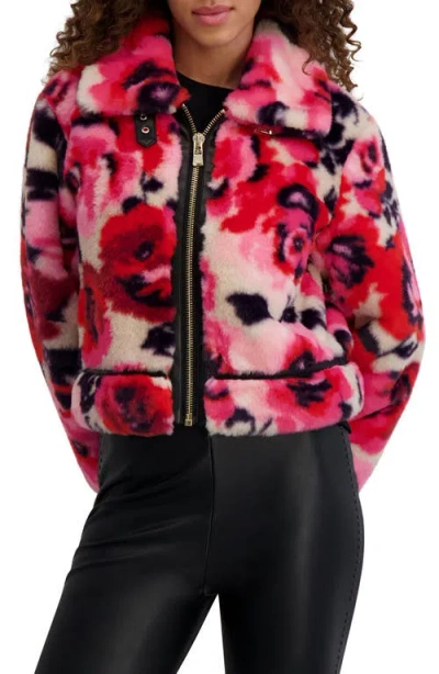 Karl Lagerfeld Paris Python Print Faux Fur Jacket In Pink