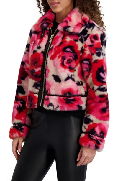 Karl Lagerfeld Paris Python Print Faux Fur Jacket In Pink