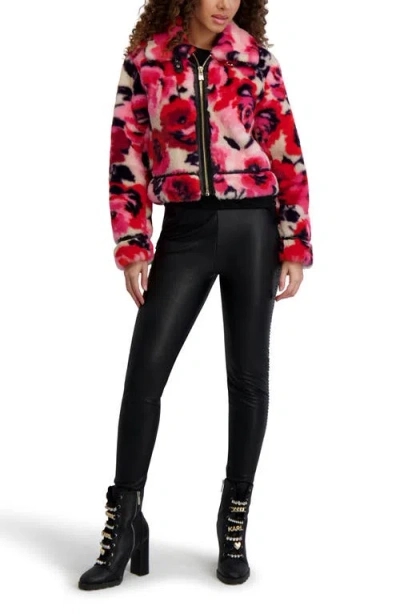 Karl Lagerfeld Paris Python Print Faux Fur Jacket In Pink