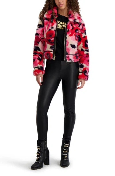 Karl Lagerfeld Paris Python Print Faux Fur Jacket In Pink