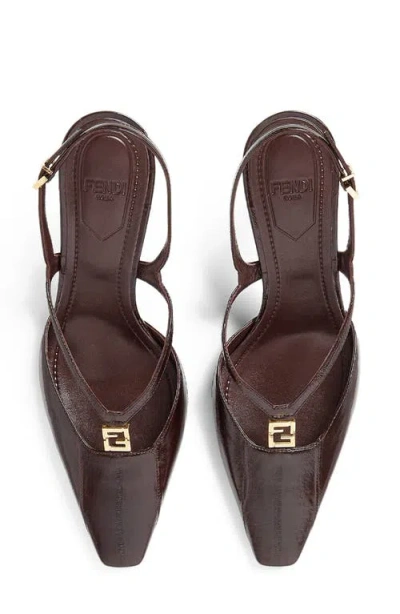 Fendi Brown Hagfish Leather High-heeled Slingbacks In Brown