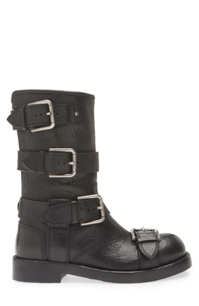 Dolce & Gabbana Leather Boot With Buckles In Black