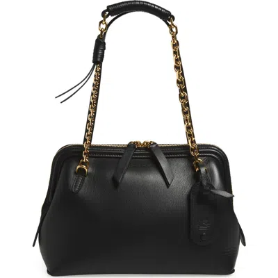 Etro Black Shoulder Bag With Chain-link Shoulder Strap And Tag With Embossed Logo On The Front In Leather