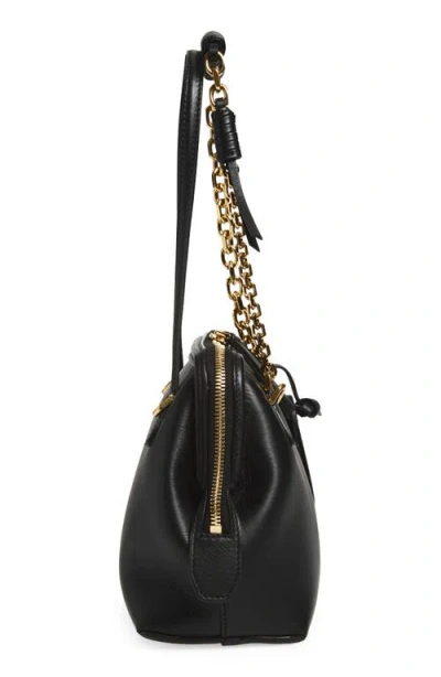 Etro Black Shoulder Bag With Chain-link Shoulder Strap And Tag With Embossed Logo On The Front In Leather