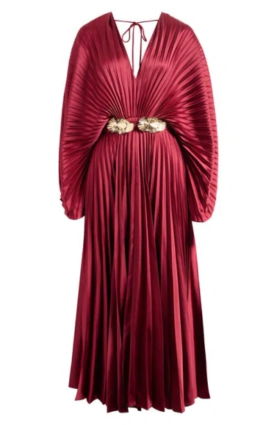 Acler Wonastow Pleated Long Sleeve Maxi Dress In Red