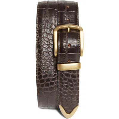 Noah Croc Embossed Metal Tip Leather Belt In Brown