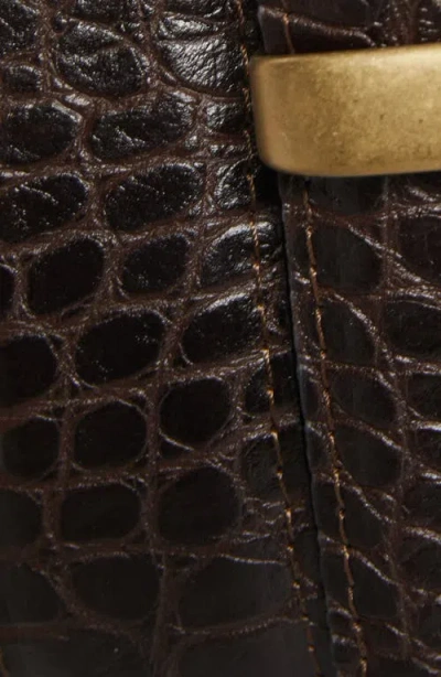 Noah Croc Embossed Metal Tip Leather Belt In Brown