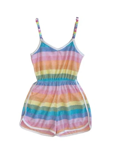 Lola + The Boys Pastel Ombré Beaded Hearts Romper In Multi