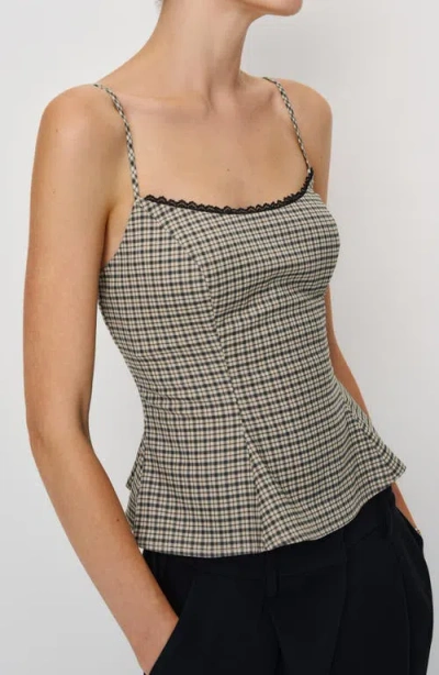 Reformation Womens Genevieve Check-print Woven Top Beige And Black Check In Gray