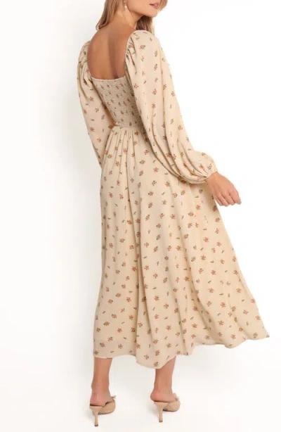 Petal And Pup Petal & Pup Maureen Floral Long Sleeve Midi Dress In Neutral