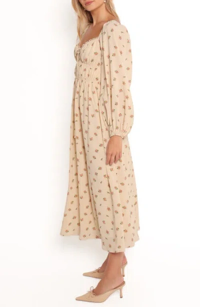 Petal And Pup Petal & Pup Maureen Floral Long Sleeve Midi Dress In Neutral