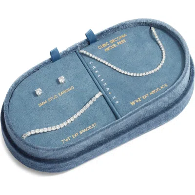 Chelsea28 Cubic Zirconia Tennis Necklace, Bracelet & Earring Set In Blue