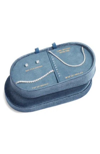 Chelsea28 Cubic Zirconia Tennis Necklace, Bracelet & Earring Set In Blue