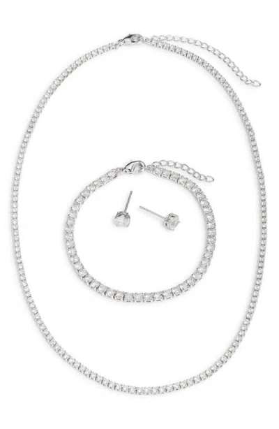 Chelsea28 Cubic Zirconia Tennis Necklace, Bracelet & Earring Set In Blue