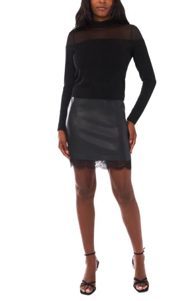 Vince Camuto Illusion Yoke Mock Neck Top In Black