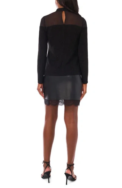 Vince Camuto Illusion Yoke Mock Neck Top In Black