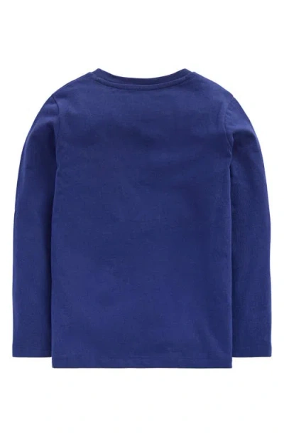 Mini Boden Kids' Embroidered Christmas Characters Long Sleeve Cotton T-shirt In Blue