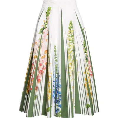 Oscar De La Renta Foxgloves Floral-print Cotton-blend Poplin Midi Skirt In Multi