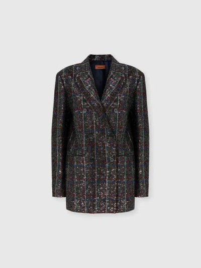 Missoni Double-breasted Checked Blazer Featuring Sequins In Black
