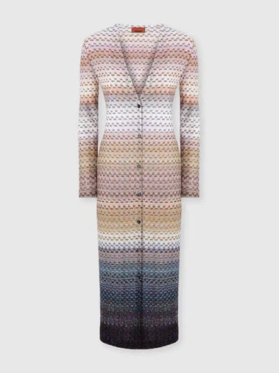 Missoni Long Buttoned Cardigan In Viscose Blend In Multi