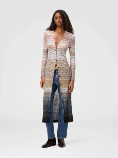 Missoni Long Buttoned Cardigan In Viscose Blend In Multi