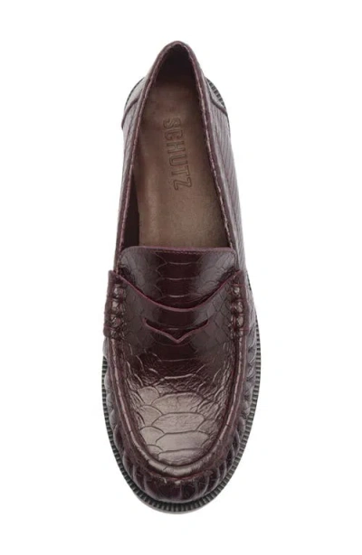 Schutz Snakeskin Tyche Loafer In Dark Plum, Women's At Urban Outfitters In Brown