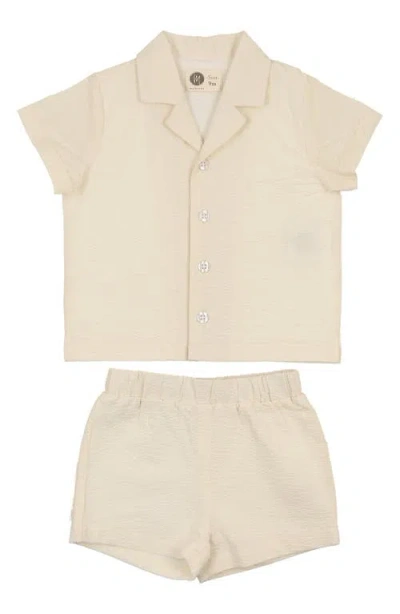 Maniere Manière Kids' Textured Button-up Shirt & Shorts Set In Neutral