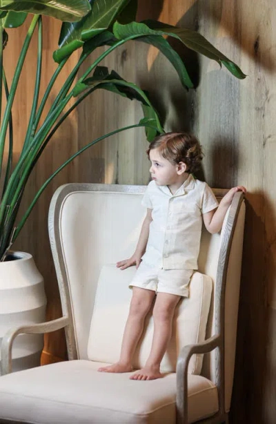 Maniere Manière Kids' Textured Button-up Shirt & Shorts Set In Neutral
