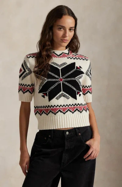 Polo Ralph Lauren Snowflake Mockneck Short-sleeve Sweater In Neutral