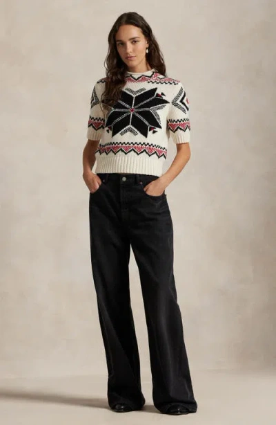 Polo Ralph Lauren Snowflake Mockneck Short-sleeve Sweater In Neutral