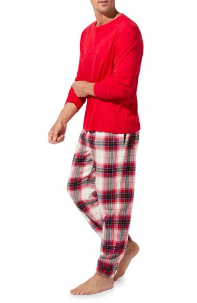 Bedhead Pajamas Henley Pajama Top And Organic Cotton Flannel Pajama Joggers Set In Red