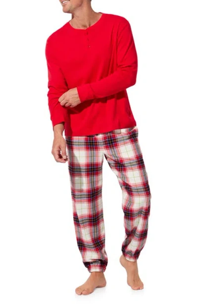 Bedhead Pajamas Henley Pajama Top And Organic Cotton Flannel Pajama Joggers Set In Red