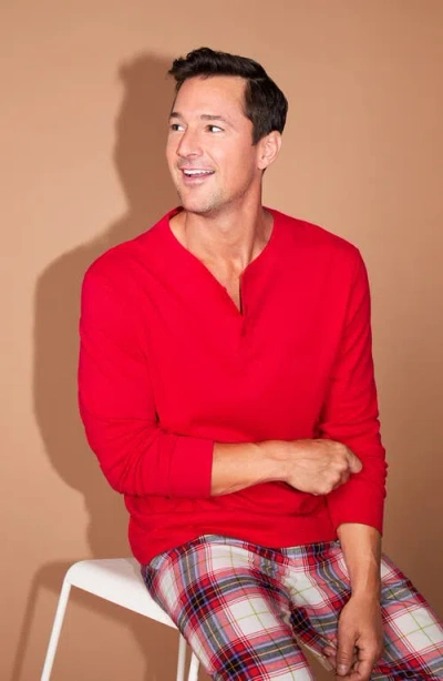 Bedhead Pajamas Henley Pajama Top And Organic Cotton Flannel Pajama Joggers Set In Red