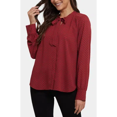 Nydj Tie Neck Button-up Shirt In Red