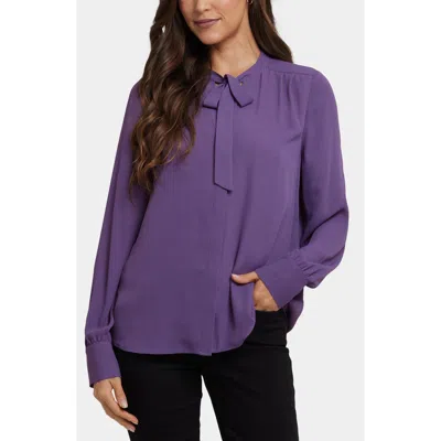 Nydj Tie Neck Satin Button-up Shirt In Purple