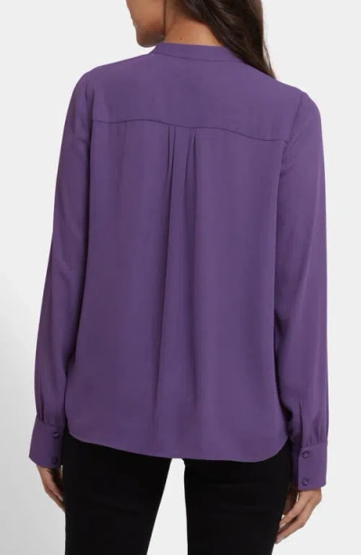 Nydj Tie Neck Satin Button-up Shirt In Purple
