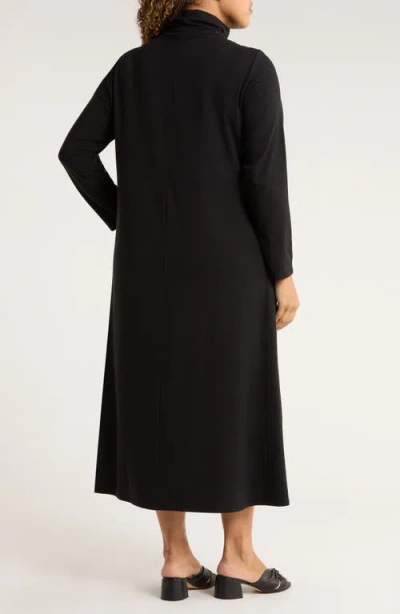 Eileen Fisher Turtleneck Stretch Jersey Midi Dress In Black