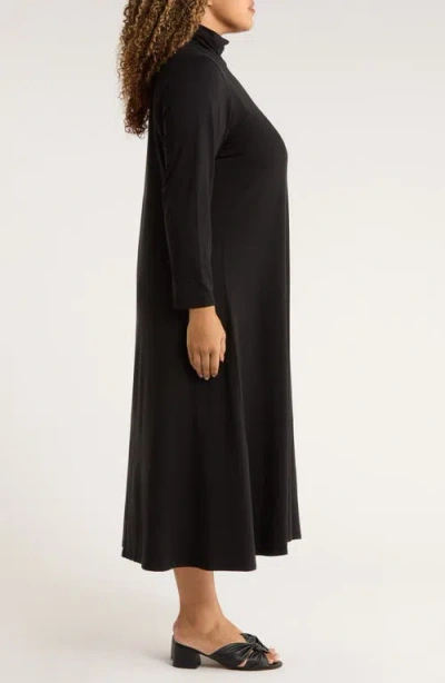 Eileen Fisher Turtleneck Stretch Jersey Midi Dress In Black